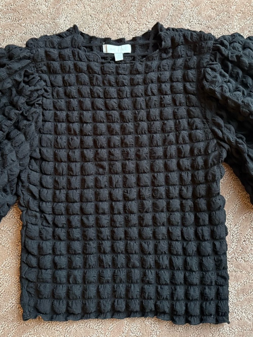 Anthropologie Eri and Ali Black Textured Bubble Puff Sleeve Top